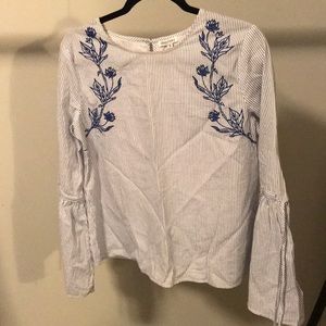 Striped Floral Tunic with Bell Sleeve